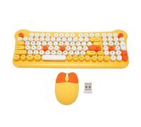 Wireless Keyboard and Mouse, 2.4G Retro Round Keycap Keyboard Mouse Combo with 98 Keys and Numeric Keypad for PC Laptop Chromebook Smart TV (Yellow)