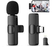 Wireless Lavalier Microphone for iPhone/Android, Mini Wireless Microphone Noise Cancelation/Mute for Recording, Live Stream, Youtube, TikTok, Facebook, Automatic Sync (No App and Bluetooth Required)