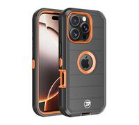 Wireless PROTECH Funda compatible con Apple iPhone 16 PRO (tamaño de pantalla de 6.3 pulgadas), funda resistente de triple capa de TPU y policarbonato (negro/naranja)