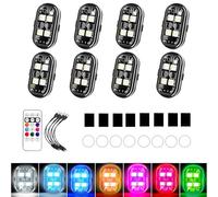 Wireless RGB LED Lights with Remote Control, 8 Colors 10 Flash Modes USB Charging, Anti-Collision Lights Waterproof Emergency Warning Light for Drone Car Motorcycle Bike (8-Light Set)