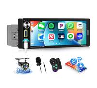 [Wireless] SIXWIN 1 DIN Bluetooth 5.0 Radio Coche con Wireless CarPlay & Android Auto & Mirror Link,6,9 Pulgadas Pantalla Táctil Estéreo Coche Manos Libres FM Carga rápida/FM/USB/Tipo-C+Cámara