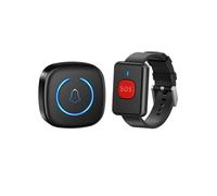 Wireless Watch Button Call Pager Emergency SOS Pager Emergency Call Button for Elderly Patient Call System UK Plug Black