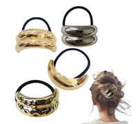 wiroouia Lazos de pelo de metal para mujer,Lazos de pelo dorados de metal - Brazalete para el cabello geométrico 4X - Coletero para mujer, lazo para el pelo, bandas elásticas para el cabello la
