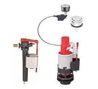 Wirquin MW2 Kit con mecanismo de ahorro de agua, válvula de descarga dual + válvula de flotador de entrada Jollyfill de latón 3/8