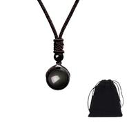 WIRZUL Collar de obsidiana natural para hombre y mujer, colgante de piedra protectora unisex ajustable, un regalo significativo para él/ella.