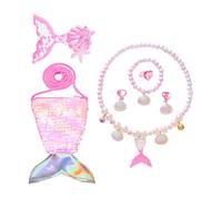 WIRZUL Juego de 7 joyas de sirena para niñas, ideal para bolso, anillos, pulseras, collares, pendientes, horquillas, joyas de princesa para disfrazarse, regalo de cumpleaños para niñas (rosa)