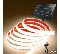 Wisada 24V 2400mAH Tira LED Solar [5M, Blanco natural 4000-4500K], 240 LEDs/m Tira LED de jardín de silicona solar, flexible e impermeable IP68, 8 modos, iluminación decorativa para el hogar