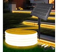 Wisada 24V COB LED Tira Solar [10m,Blanco Cálido 3000-3500K], 7200MAH Controlador de Panel Solar, 8 Modos, IP68 Impermeable Flexible FCOB LED Tira de Neón, Decoración de Dormitorio Jardín Pasillo