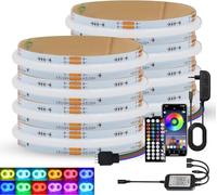 Wisada 24V COB RGB LED Tape, 840 LEDs/m multicolor tira de LED con 44 teclas IR Bluetooth música RGB Controlador para armario, fiesta, cocina, decoración DIY
