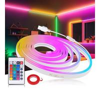 Wisada 5V RGB USB tira de LED de neón, IP65 impermeable 108 LEDs/m tira de LED de neón autoadhesiva con USB 24 teclas IR Mini controlador RGB para juegos Decoración interior y exterior Dormitorio