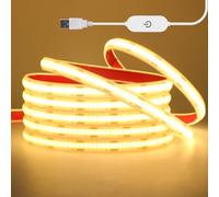 Wisada 5V Tira LED COB Regulable con Alimentación USB 6.56ft/2m Blanco Cálido 3000-3500K IP68 Impermeable Flexible Luz Decorativa FCOB LED para Iluminación Trasera TV,Armarios,Hogar,Proyectos DIY