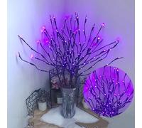 Wisada Guirnalda de luz LED de rama artificial de 70CM, alimentada por 2 pilas AA, 20 LEDs, luz de árbol LED navideña, púrpura, luz decorativa de rama para hogar