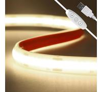 Wisada Tira de LED COB Regulable 5V Autoadhesiva, Alimentación por USB, 320 LEDs/m Impermeable IP68 Flexible Súper Brillante Luz de Hadas FCOB LED CRI90+[5M,Blanco Natural 4000-4500K]