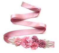 Wisafory Cinturón de novia con flores y perlas para mujer, cinturón con diamantes de imitación, cinturón de cintura, faja, joyas, banda de satén, para novia, dama de honor, cinturón para boda, fiesta,