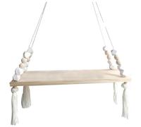 Wisafory Wandregal Holz Regal Schweberegal Makramee Holz Ständer Hängeregal mit Perlen und Quaste Wandregal Wanddekoration für Badezimmer Wohnzimmer Schlafzimmer Kinderzimmer Weiß