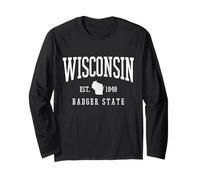 Wisconsin Badger State EST. 1848 - Regalo de Recuerdo de Mapa del Estado Manga Larga