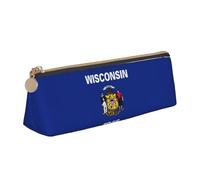 Wisconsin State Flag Triangle - Funda de piel con interior espacioso, cierre de cremallera para herramientas de escritura, oficina, White, Talla única, Neceser de maquillaje