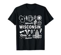 Wisconsin USA State Symbols Vintage Souvenir Cute Doodle Camiseta
