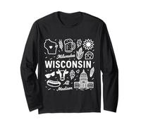 Wisconsin USA State Symbols Vintage Souvenir Cute Doodle Manga Larga