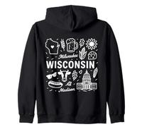 Wisconsin USA State Symbols Vintage Souvenir Cute Doodle Sudadera con Capucha