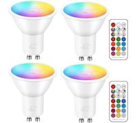 wisdom line Bombilla LED GU10 Cambio de Color, 4 PCS Multicolor 5W 100-240 Vac, RGB ± CCT Blanco Cálido a Blanco Frío, Bombilla GU10 RGB con mando a distancia, equivalente halógeno de 35 vatios