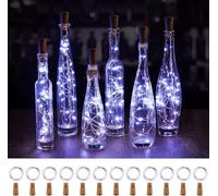 wisdom line - Guirnalda luminosa para botellas, 12 unidades, 20 LED, blanco cálido, alimentado por pilas, decoración interior, luz blanca