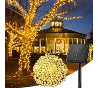 wisdom line - Guirnalda luminosa solar para exterior, 23 m, 200 LED, 8 modos de iluminación, impermeable, blanco cálido