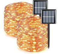 Wisdom Line - Guirnaldas solares para exterior, 2 paquetes de 20 metros, 200 LED, 8 modos de iluminación, impermeables, blanco cálido