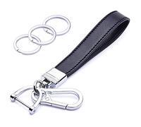 wisdompro Llavero Coche con Anti-Perdida D-Ring 3 Anillas Llaveros 1 Mini Destornillador, Mosqueton Llavero Cuero para Hombres y Mujeres (Negro)