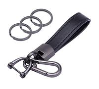 wisdompro Llavero de cuero genuino para coche, universal, de cuero, giratorio de 360 grados, con anillo en D antipérdida, 3 llaveros, negro (mosquetón de 5 pulgadas)