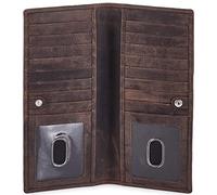 Wise Owl Cartera Larga de Cuero Real para Hombre y Mujer - Bifold RFID, Delgada y Estilosa, 2 Ventanas para ID, Porta Tarjetas de Crédito en Caja de Regalo (Coffee)