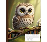 Wise Owl Composition Notebook | College Ruled | Literary Writing Journal: Elegant Owl with Spectacles and Bookshelf Branch - Perfect for Writers, Readers, and Journaling | 200 pages