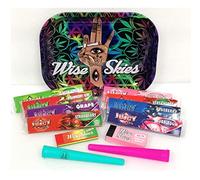 Wise Skies Funky - Juego de bandejas de rodar Juicy Jay, paquete de papel de liar con tubos Doob, puntas rodantes, arco iris