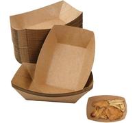 Wisebom 100 Piezas Cuenco Cartón Kraft Bandeja Contenedores, 17.5 x 12.5 cm Cuencos Plato Resistente al Aceite y Agua para Patatas Fritas Snack Curry Salchicha Ensalada Macarons Aperitivos