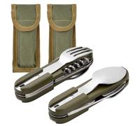 Wisebom 2 Pcs Juego de Cubiertos Plegables, 8 en 1 Cubiertos Camping Acero Inoxidable Portátil Cubiertos Plegables para Camping (Verde)