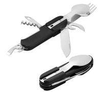 Wisebom 2 Pcs Juego de Cubiertos Plegables, 8 en 1 Cubiertos Camping Acero Inoxidable Portátil Cubiertos Plegables para Camping (Negro)