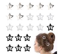Wisebom 24PCS Pinzas para el Pelo de Estrella Horquilla de Pentagrama Horquillas Pinza para el Pelo Estrella Antideslizante Y2K Pinza de Metal Cabello (Nero, Bianco, Argento)
