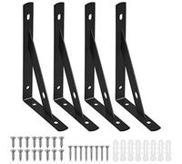 Wisebom 4 Escuadras para Estanterias Escuadras Metalicas Soporte Estanteria pared Soportes de Metal para Estanterías de 90 Grados, Color Negro, Triangular, para Pared Salón, Oficina