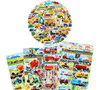 Wisebom 4 Hojas de Pegatinas de Coches Pegatinas 3D y 60 Piezas Pegatinas de Vehículos Niños Pegatinas Vehículo de Ingeniería, Pegatinas de Transporte de Camiones para Niños
