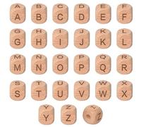 Wisebom 78Pcs Cuentas Alfabeto de Madera Natural, Cuentas de Madera - 12mm, Cubo Abalorios Letras Cuentas de Madera con Alfabeto para Manualidades, DIY Collar Pulsera Colgante Joyas Decoración