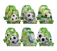 Wisebom Bolsas con Cordón para Fiesta de Fútbol, 12PCS Mochila de Fútbol de 34 x 27 cm Suministros para Fiestas de Cumpleaños para Niños Bolsas de Regalos Bolsa de Dulces(Verde)