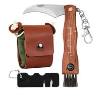 Wisebom - Cuchillo de champiñones con cepillo y bolsa de lona, cuchillo plegable de acero inoxidable (verde)