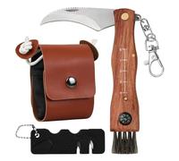 Wisebom cuchillo de seta con cepillo y regla, navaja de bolsillo Bushcraft con llavero, navaja de acero inoxidable plegable con llavero