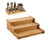 Wisebom Especiero Extensible de 3 Niveles Especiero Bambú Organizador de Estante de Especias de 3 Niveles Soporte Botes Especias, Madera Natural para Armario de Cocina