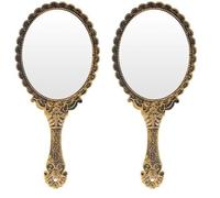 Wisebom Espejo de Mano Vintage, Espejo Antiguo, Espejo de Maquillaje, Espejo mágico, Espejo de Viaje, Espejo de Mano con asa para Mujeres, niñas, salón, Viajes (Bronce) (Paquete de 2)