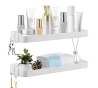 Wisebom Estantería Ducha Sin Taladros 2 Pcs, Adhesivo Estantes Cesta para Ducha con 8 Ganchos, Estanteria Baño Pared de Plastico, Organizador Estantes Cesta para Ducha, para baño y Cocina, Blanco