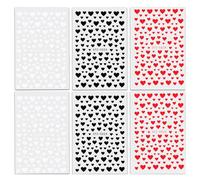 Wisebom Juego de pegatinas de uñas en 3D, 6 Pcs Pegatinas Uñas Corazón San Valentín, Rojo Negro Blanco Calcamonía Uñas Corazones, Self Adhesive Nail Decals para Uso Doméstico y de Salón