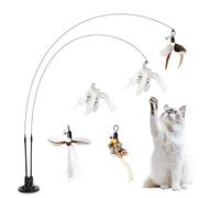 Wisebom Juguete Pluma de Gato Caña de Pescar Juguete con Ventosa Juguete de Cazador de Gatos Interactivo, 2 PCS Varita, 2 PCS Plumas con Campana, 3 PCS Insecto Volador para Ejercitar Gatos y Gatitos