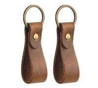 Wisebom Llavero de Cuero de Vaca, 2Pcs Llaveros de Piel Genuine con Anilla de Bronce, Llavero Cuero de Color Sólido Retro Llavero Piel para Coche para Mujeres Hombres (Marrón)