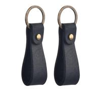 Wisebom Llavero de Cuero de Vaca, 2Pcs Llaveros de Piel Genuine con Anilla de Bronce, Llavero Cuero de Color Sólido Retro Llavero Piel para Coche para Mujeres Hombres (Negro)